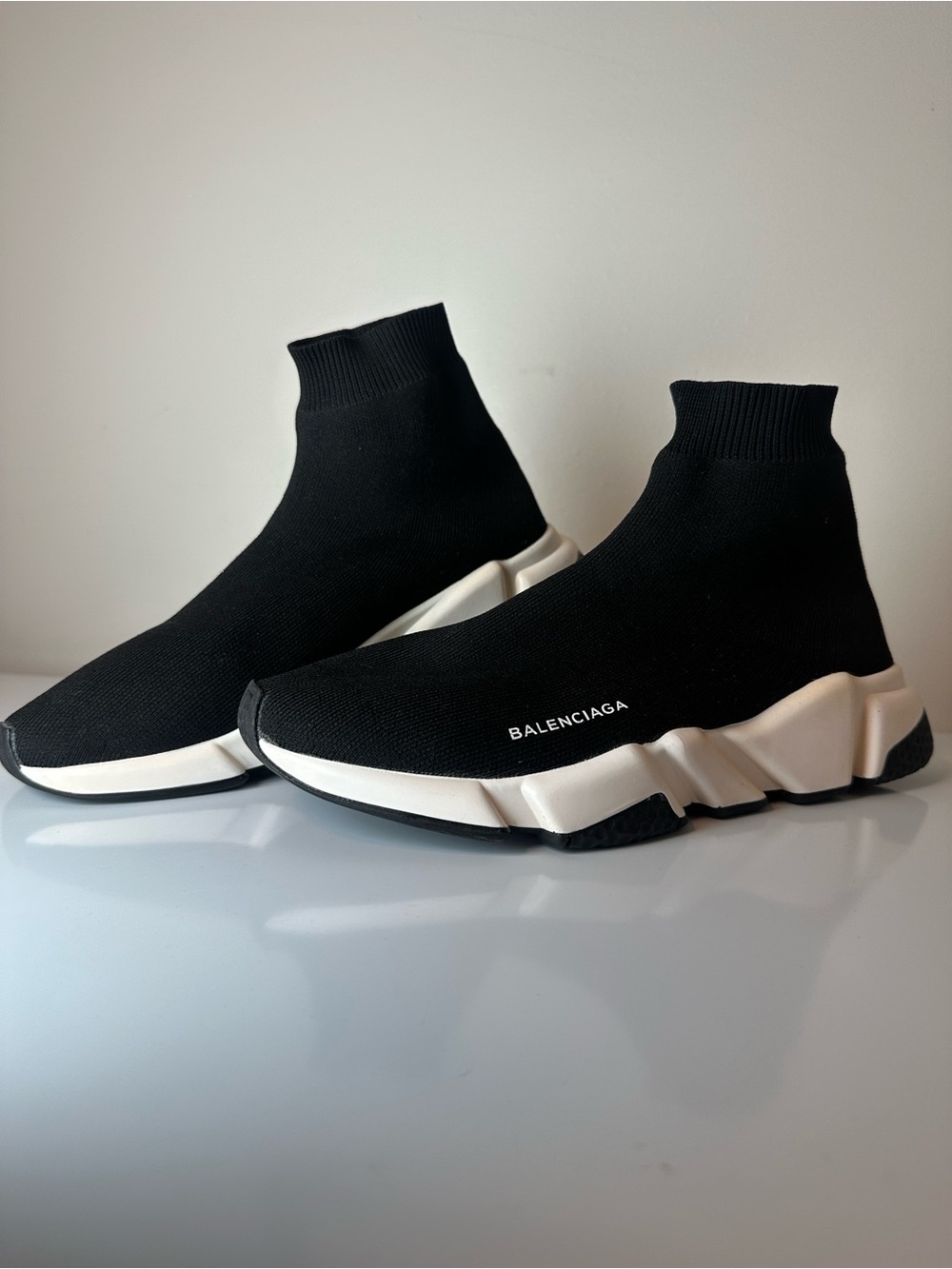 Balenciaga Black Knit Sock Sneakers with Cream Sole